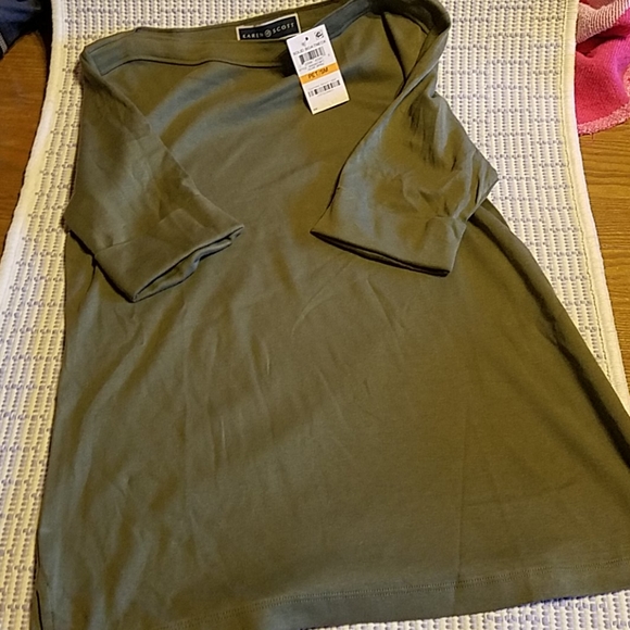 New Karen Scott Olive Petite Elbow Sleeve Top - Picture 3 of 6